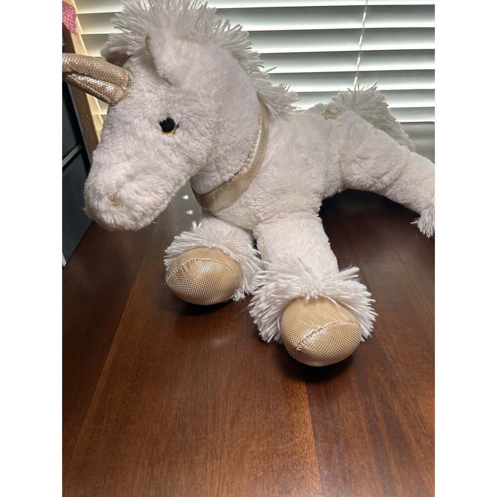 Dan Dee White Unicorn Plush Gold Horn Hooves Stars 23” Stuffed Animal 2017